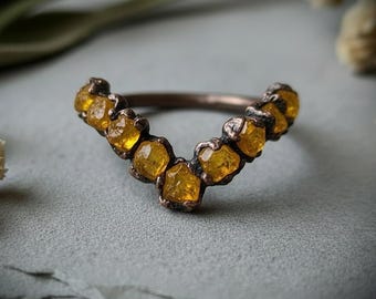 Raw Citrine Chevron Ring | November Birthstone | Antique Copper Electroformed | Made to Order