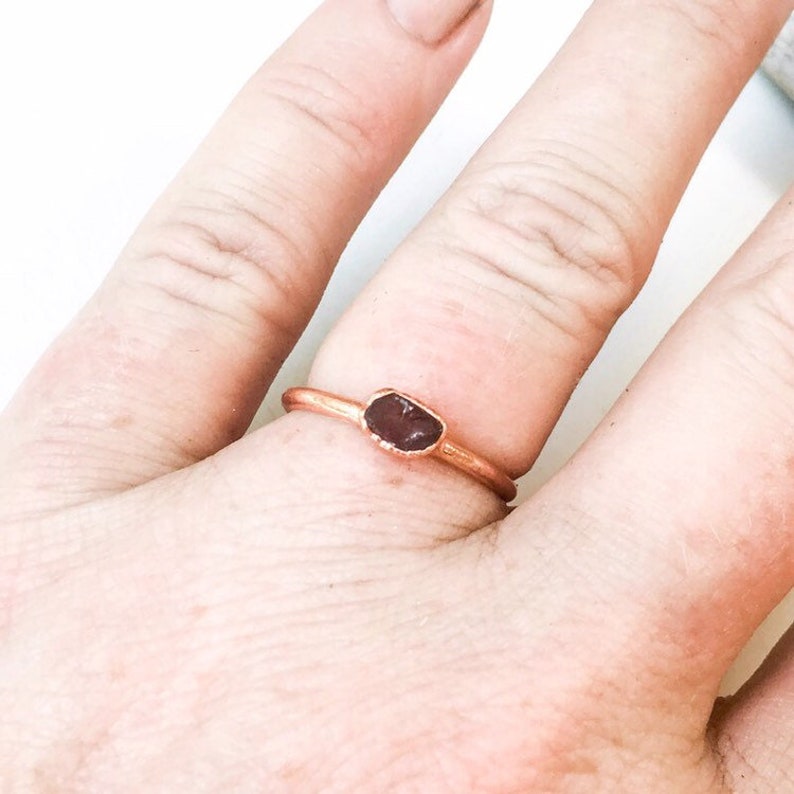 Dainty Raw Red Sapphire Ring Red Sapphire Birthstone Ring September Birthstone Jewelry Sapphire and Copper Electroformed Sapphire