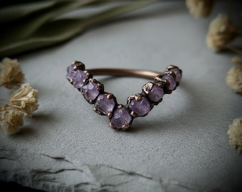 Raw Amethyst Chevron Ring | February Birthstone | Antique Copper Electroformed | Made to Order