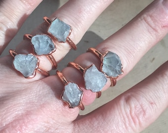 Raw Celestite Copper Ring: Electroformed Boho Crystal Jewelry