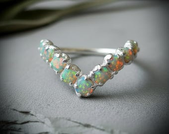 Raw Ethiopian Opal Chevron Ring | October Birthstone | Electroformed Silver | Made to Order