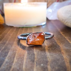 Electroformed Copper Carnelian Ring: Hand Hammered Boho Jewelry, US Size 7.25