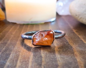 Orange Carnelian Agate Tumbled Stone Ring in Copper | US/CA Size 7.25 | Electroformed Crystal Ring, Copper Ring, Electroformed Jewelry