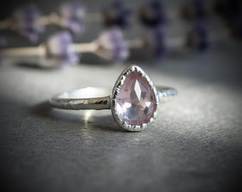 Lavender Amethyst Ring | Faceted Pear | Silver Plated Electroformed | Made to Order