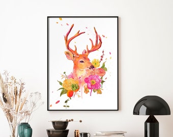 Deer Watercolor Painting Poster Art