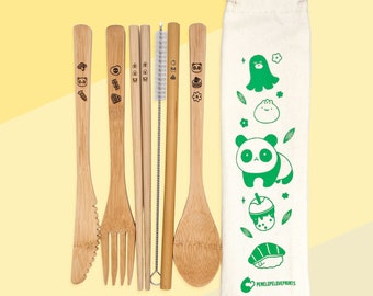 Panda Bamboo Utensil Cutlery Set | Eco-friendly Reusable Traveling Utensil Set
