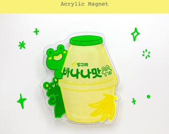 Banana Milk Korean Drink Acrylic Fridge Magnet | Kawaii Frog Large Magnet | Food Magnet | Locker Magnet
