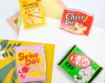 Set of 4 Asian Snack Acrylic Clip | Snack Clip | Binder Clip | Cute Stationery