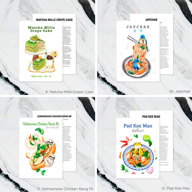 artsy kitchen print, food recipe print, print... Vol.2 5"x7" Recipe Card Watercolor Art Print Part 1, Kitchen Decor ...