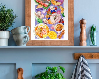 Kamayan Filipino Feast Watercolor Illustration Art Print, Food Art, Kitchen Art, Children's Book Illustration