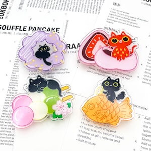 Acrylic Clips | Black Cat Japanese Sweets Acrylic Magnet Clips | Set of 4