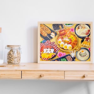 Impresión artística de acuarela de comida coreana, pintura de tigre