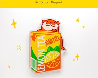 Lemon Tea Acrylic Chinese Drink Fridge Magnet | Kawaii Otter Large Magnet | Food Magnet | Locker Magnet