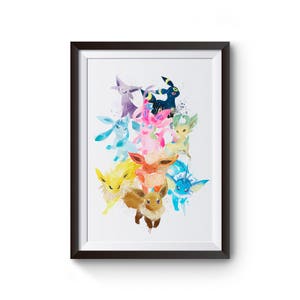 Evolution Watercolor Print, Anime Watercolor Fanart Poster, Gaming Art Print