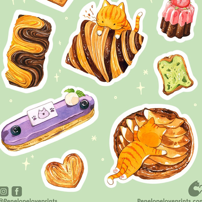 4X6 Cat Pastry Sticker Sheet | Waterproof Vinyl, Planner Stickers - Etsy
