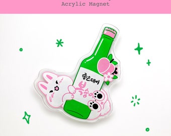 Peach Soju Korean Drink Fridge Magnet | Kawaii Bunny Large Magnet | Food Magnet | Locker Magnet