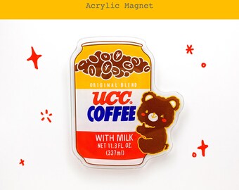 UCC Coffee Acrylic Japanese Drink Fridge Magnet | Kawaii Bear Large Magnet | Food Magnet | Locker Magnet