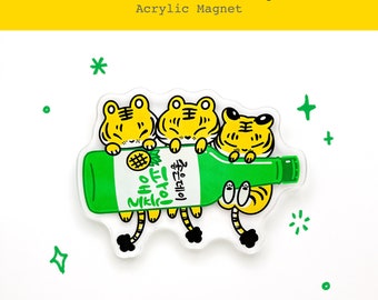 Pineapple Soju Korean Drink Fridge Magnet | Kawaii Tiger Large Magnet | Food Magnet | Locker Magnet