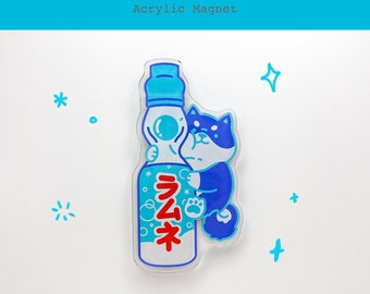 Ramune Acrylic Japanese Drink Fridge Magnet | Kawaii Shiba Innu Large Magnet | Food Magnet | Locker Magnet