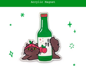 Lychee Soju Korean Drink Fridge Magnet | Kawaii Cat Large Magnet | Food Magnet | Locker Magnet