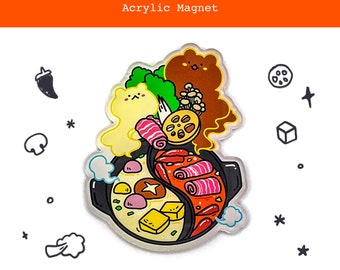 Hot Pot Acrylic Japanese Drink Fridge Magnet | Kawaii Large Magnet | Food Magnet | Locker Magnet