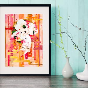 Kitsune White Fox Illustration Watercolor Painting Poster Art