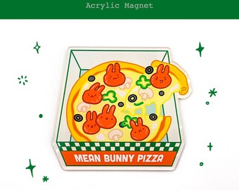 Mean Bunny Pizza Fridge Magnet | Kawaii Rabbit Large Magnet | Food Magnet | Locker Magnet