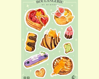 Cat Pastry Sticker Sheet | Cute for Planners, Bullet Journal, Water Bottle, Notebook, or Scrapbook | 4&quot;X6&quot; Vinyle Sticker