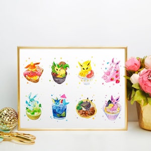 Evolution Food Watercolor Print, Kitchen Decor Art Poster, Anime Food Illustration