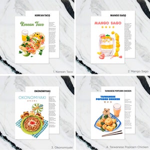 Vol.2 Carte recette de 5 x 7 po., impression d'art aquarelle, partie 1, décoration de cuisine, animal mignon, recettes d'illustrations culinaires, recette de cuisine asiatique