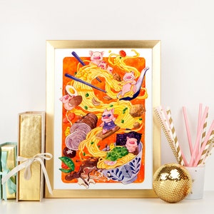 Tonkotsu Ramen Watercolor Illustration Art Print, Noodle Art, Kitchen Art, Children's Book Illustration