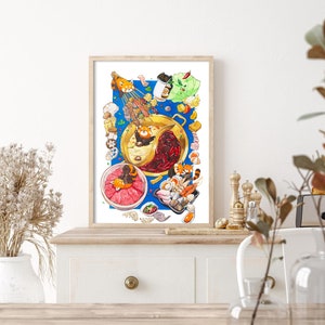 Watercolor Chinese Hot Pot Red Panda Art Print, food illustration