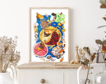 Watercolor Chinese Hot Pot Red Panda Art Print