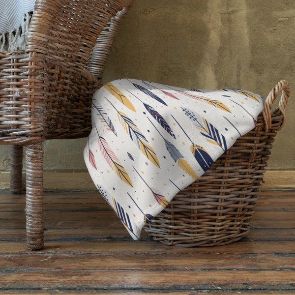 Couverture folk plumes · Jeté en polaire douillet · 50 x 60 x 60 x 80 · Cadeau luxueux pour bébé · Jeté Cottagecore · Cadeau chaleureux pour maman · Couverture pour canapé