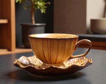 Stylish Handmade Coffee Cup and Saucer Set, Gift for Coffee Lovers