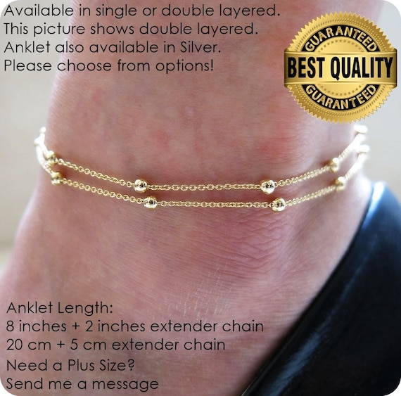 14k gold anklet Gold ankle bracelet Beaded anklet Gold Etsy