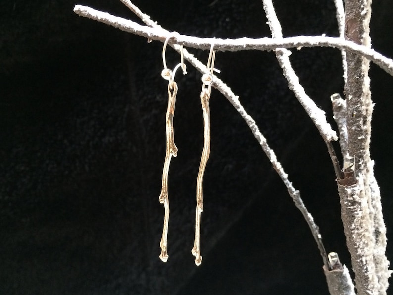 Sterling silver twig drop earringsSilver hawthorn earringssilver twighawthornsilver drop earringssilver twig earrings
