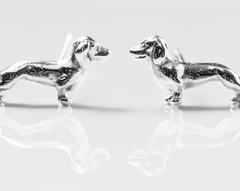 Silver dachshund earrings