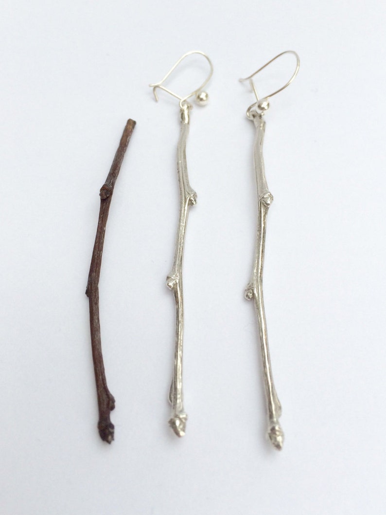 Sterling silver twig drop earringsSilver hawthorn earringssilver twighawthornsilver drop earringssilver twig earrings