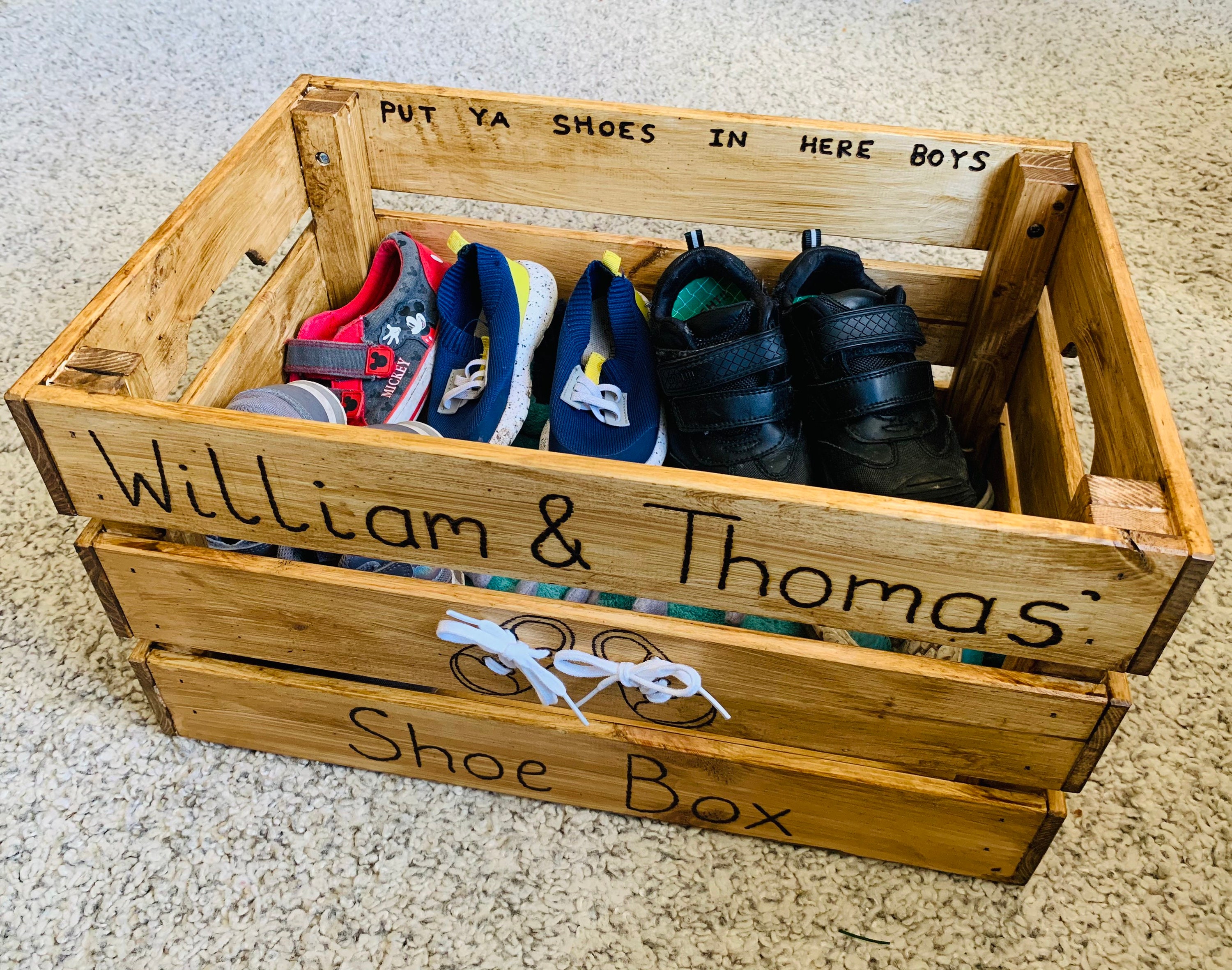 Personalised Shoe Crate Bespoke Storage Solution Wood Etsy