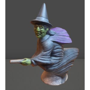 Vintage Flying Witch On Broom Halloween Ceramic Figurine Statue 2001