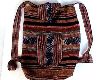 Vtg Y2K Pinzon Artesanias Tribal Aztec Woven Bucket Bag Backpack Textile Canvas