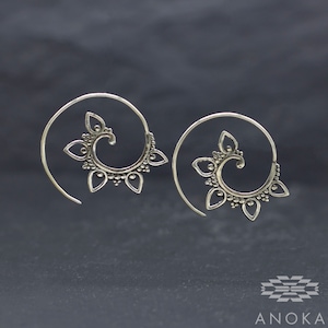 sterling silver spiral, tribal earrings, indian earrrings, silver earrings, boho earrings, earrings ethnic