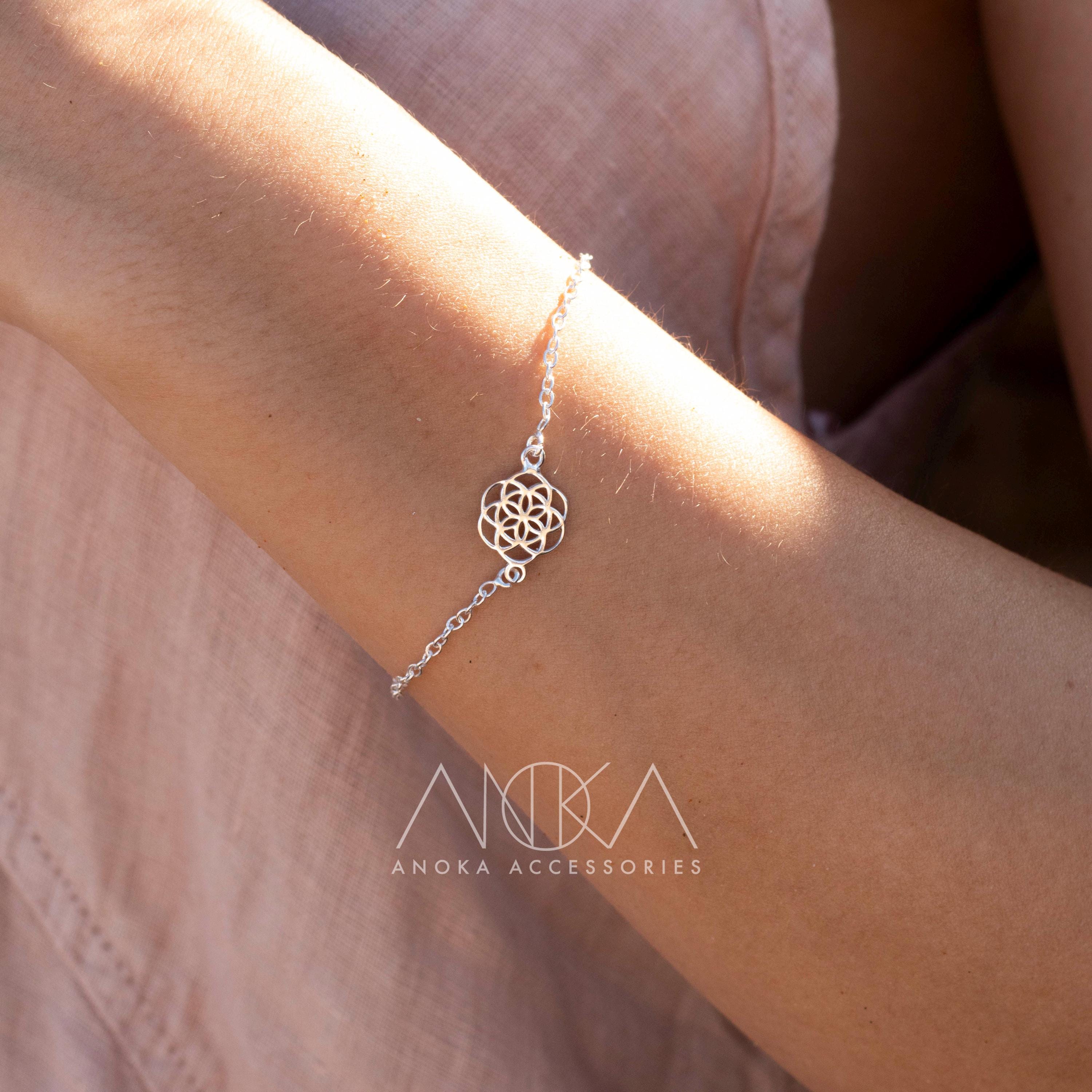 Mandala Bracciale Regolabile In Argento 925 Placcato Oro Rosa – Gioiello Portafortuna Con Ciondolo Mandala E Filo Macramè, Taglia Unica - 2