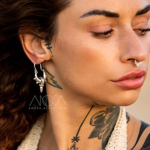 Large silver hoop spike earrings, hippie hoop earrings, tribal ethnic earrings, tribal ethnic jewelry.