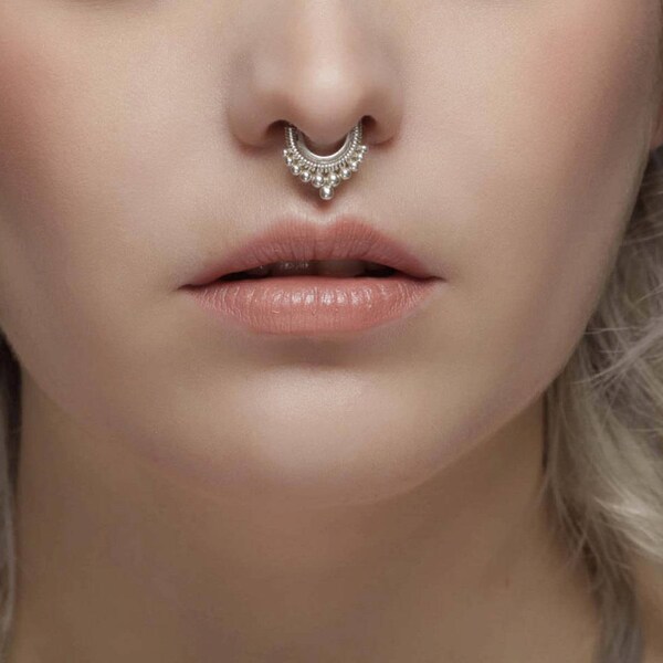 Maya tribal septum ring 18G-1mm, 16G-1,2mm, 14G- 1,6mm, daith piercing, small hoop earring.