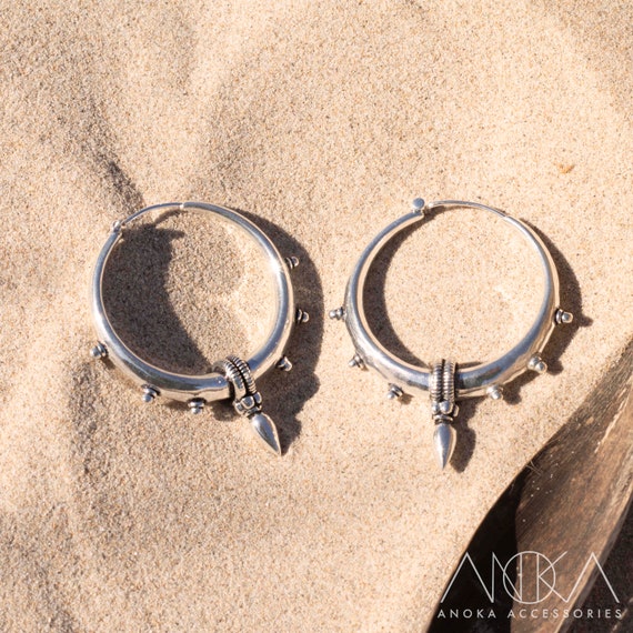 Small Beaded Spike Tribal Hoop Earrings Small Beaded Spike Tribal Hoop Earrings