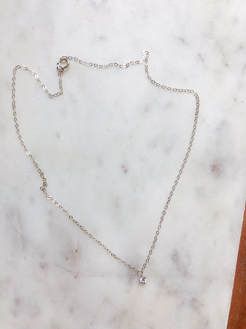 Everyday Necklace Sterling Silver Necklace with Tiny Round Gem