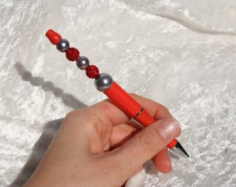 Stylo avec perles et strass orange - corail