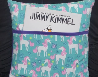 Reading Pillow, Book Pillow, Pillow Cover with Pocket, Kids Pillow, Unicorn